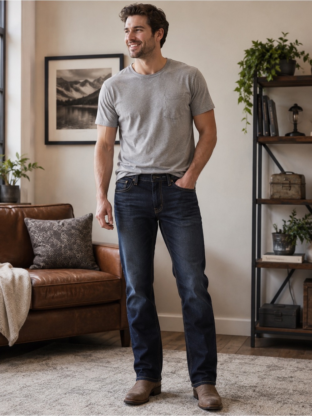 BKE Tyler Straight Leg Dark Wash Jeans Men’s 38x34 Stretch Denim Buckle